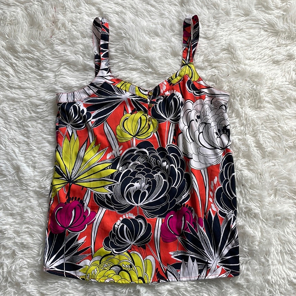Banana‎ Republic Floral Yellow Coral Black Tank Top Size Small